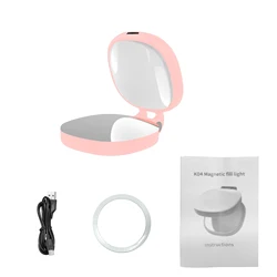 Portable Magnetic Selfie Light with Makeup Mirror and LED Fill Light (Pink)