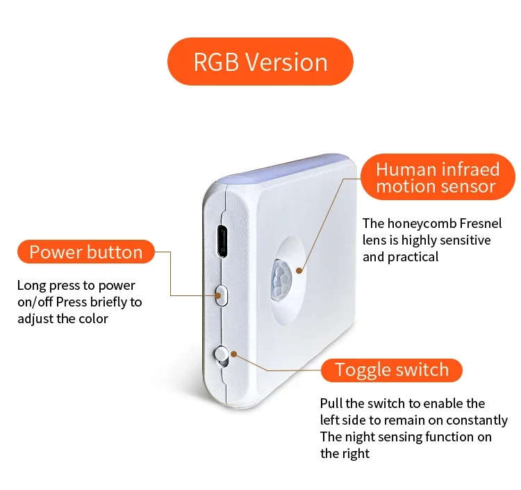 Motion Sensor Wall Lamp Magnetic Night Light Type-C Charging Warm/RGB Light Wireless Cabinet Lights for Indoor Closet Stair