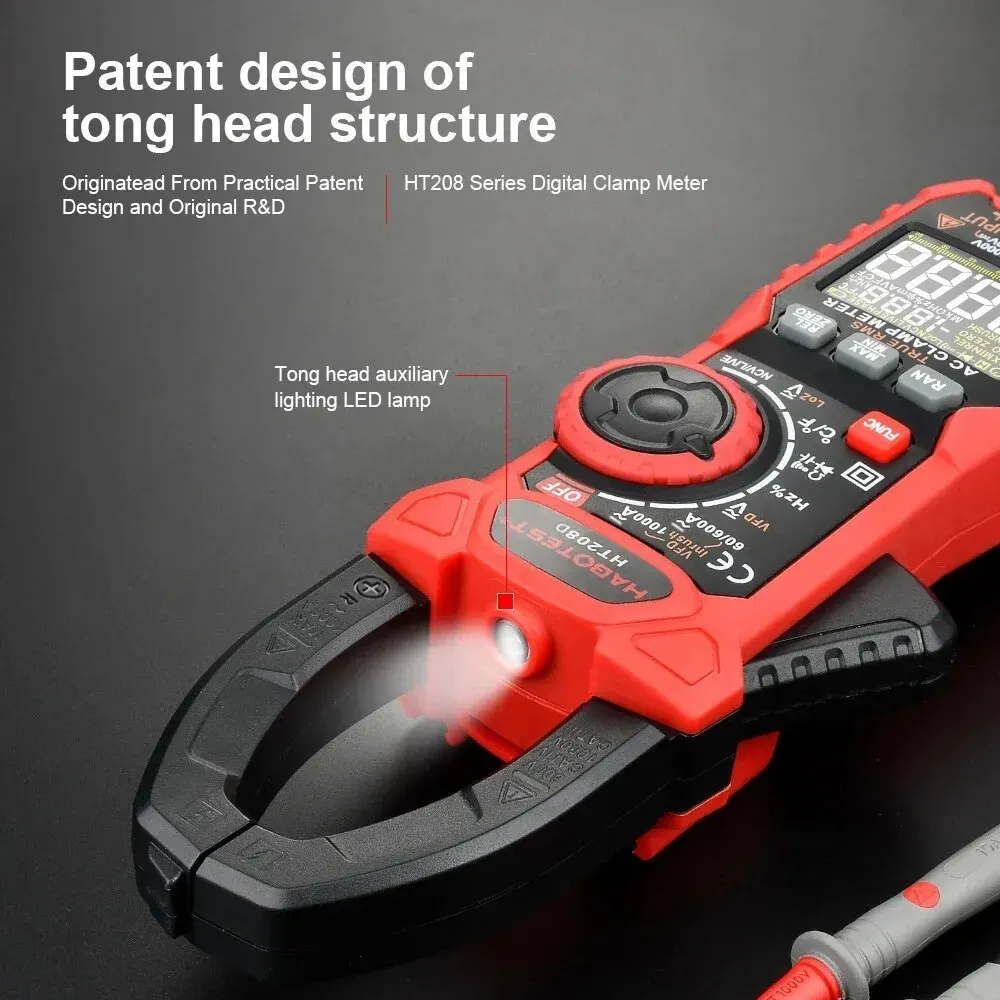 HABOTEST HT208 Digital Clamp Meter 1000A 1000V Multimeter AC DC True RMS Amperimetrica Capacitance Digital Clamp Tester 6