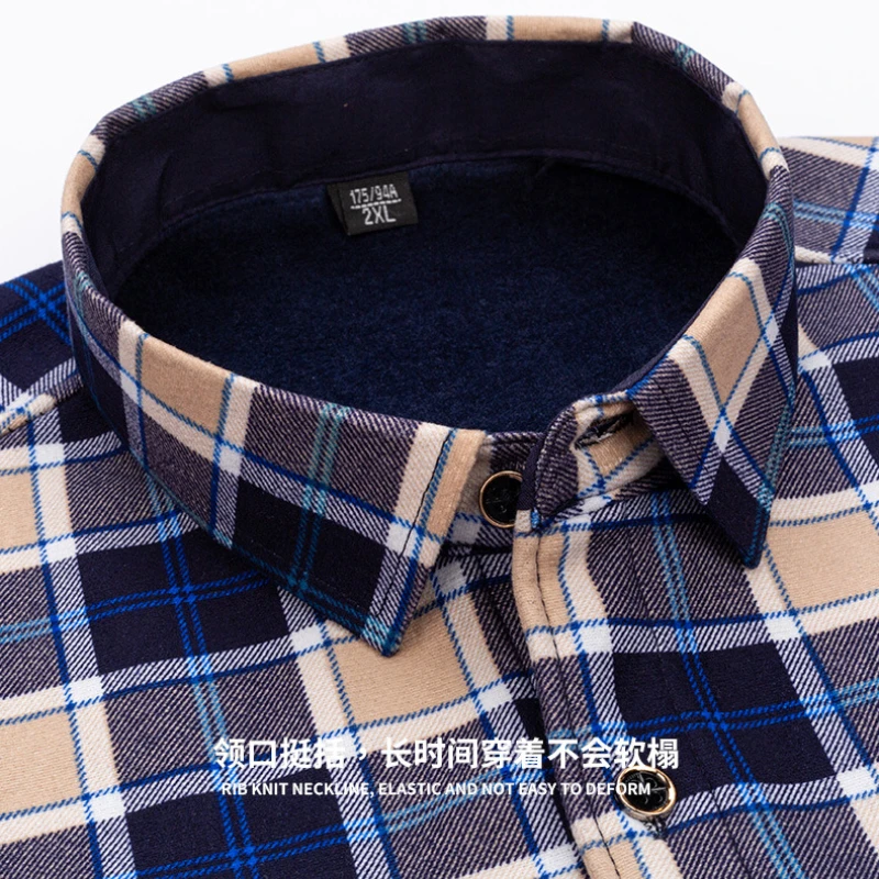 Autumn Winter Warm Plaid Shirts For Men Thick Velvet Long Sleeve