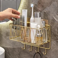 Shower Shelf Organizer Rack Bathroom Shelf No Drill Wall-Mounted Golden Iron Toiletries Storage Rack with Hook for Shampoo Home 1
