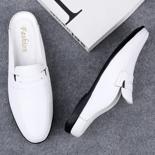 Man New Fashion First Layer Cowhide Casual Half Shoes Male Backless Loafer  Half Footwear Hombre Open Back Leather Comfy Mocassin - AliExpress