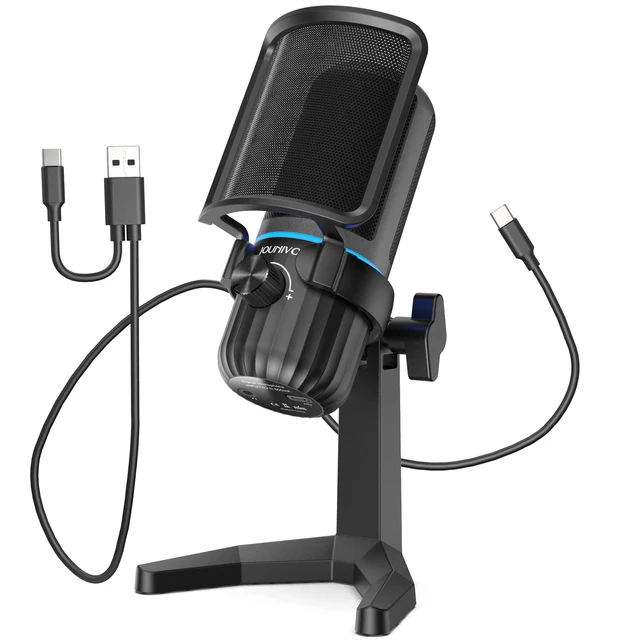 Micrófono USB, micrófono condensador para podcast para computadora, Mac,  Smartphone, micrófono para juegos Plug & Play con silencio rápido LED