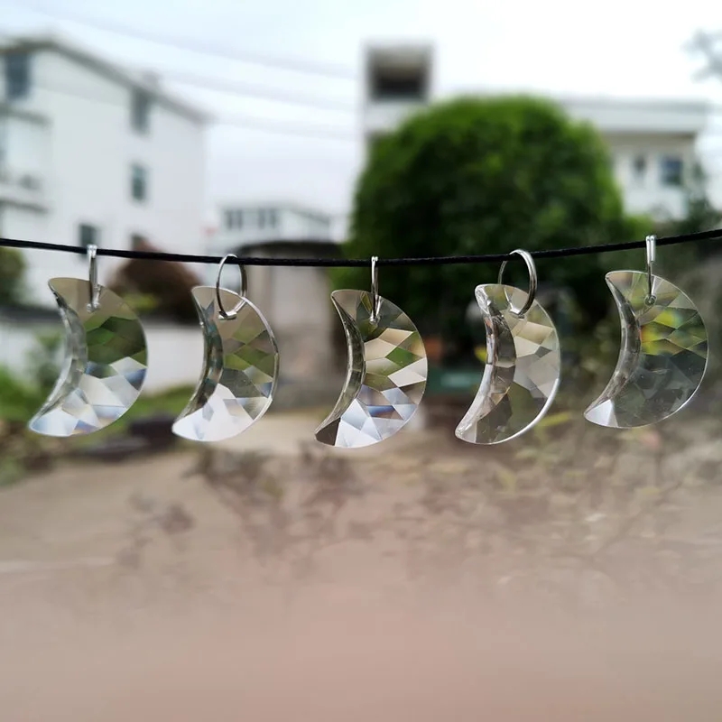 30mm Crystal Moon Suncatcher Chandelier Prism Parts Home Wedding Party Decoration Sun Catcher Pendant DIY Jewelry Making 5pcs sun catcher crystal pendant sun catchers