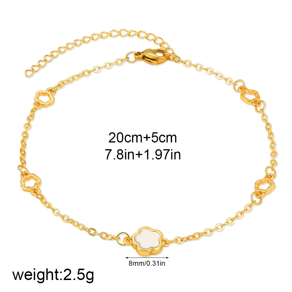 New Hot Sale White Shell Opal Mini Flower Bracelet Metal Stainless Steel Chain Bracelets Adjustable 18K Gold Plated Hand Jewelry