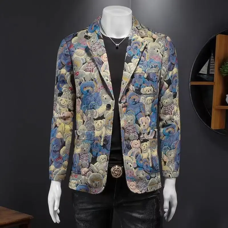 Boutique Design Men's Fashion Bear Blazer For Men Trendy Business Casual British Style Loose-fit Lapel Jacket