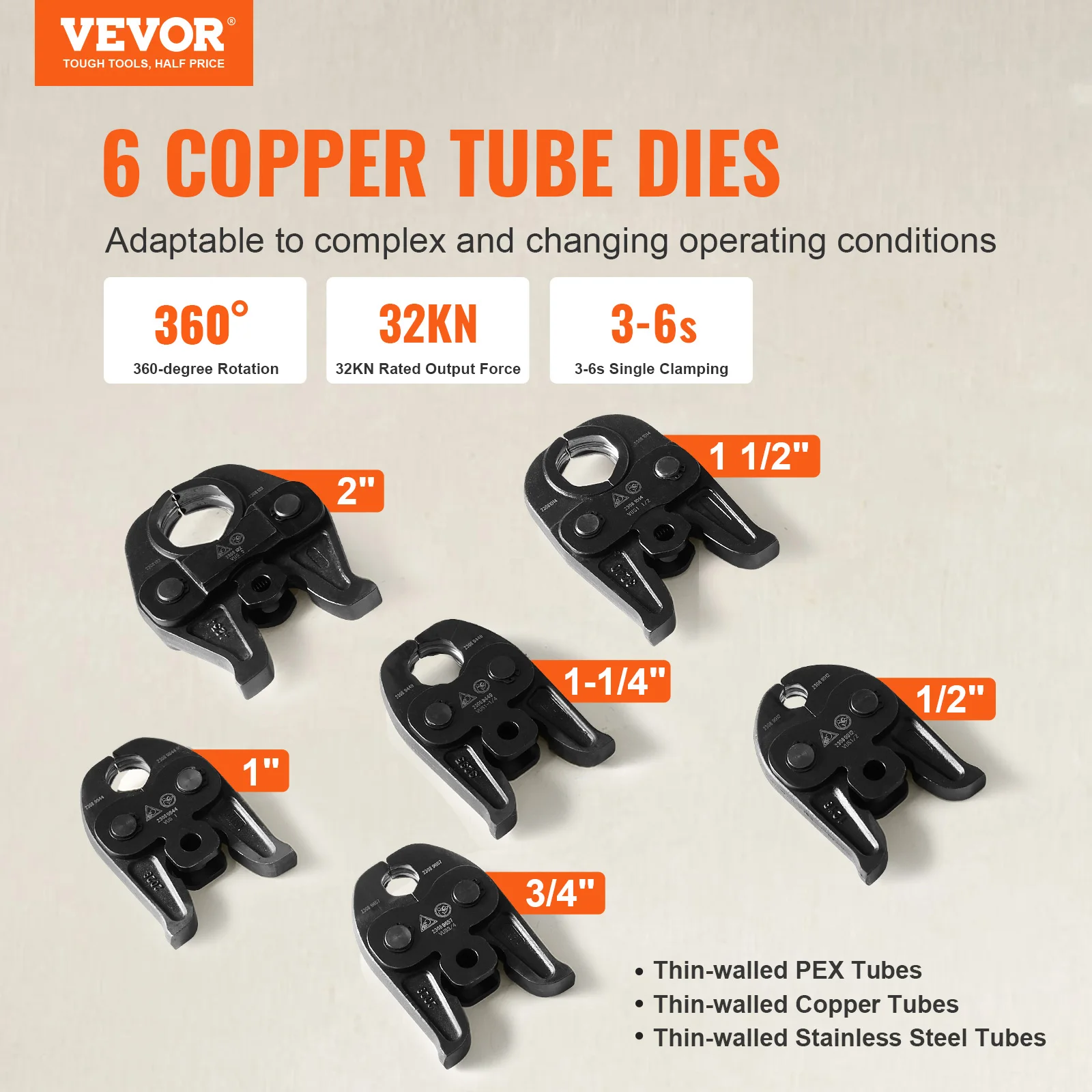 SucceBuy Pro Press Tool 18V Electric Pipe for 1/2inch to 2inch Stainless Steel Copper PEX Brushless Motor 6 Pro Press Jaws