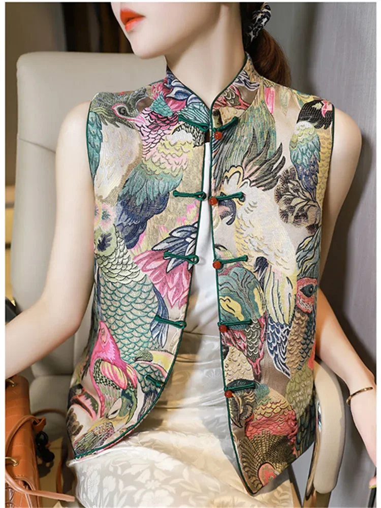 

Retro Chinese Style Modern Women Vest Ropa Oriental Traditional Clothes Ethnic Gilet Casual Sleeveless Jacket Waistcoat Top