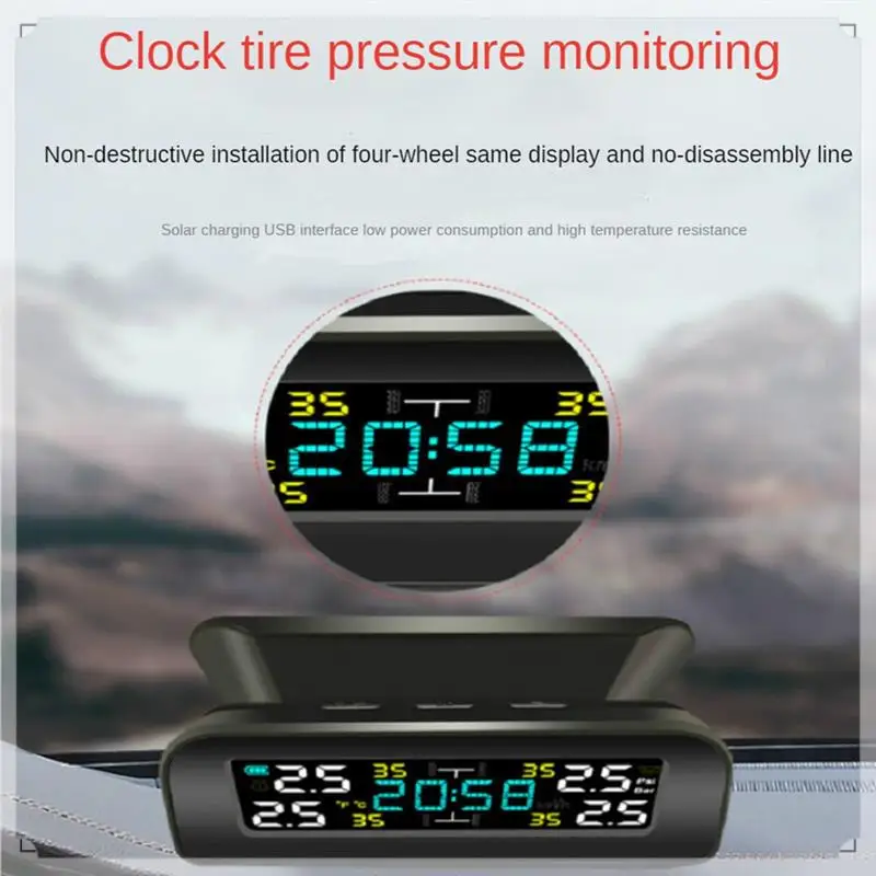 Tire Temperature Tire Pressure Monitor Car Universal Inspection Monitor Wireless Solar Power External Time Easy Install