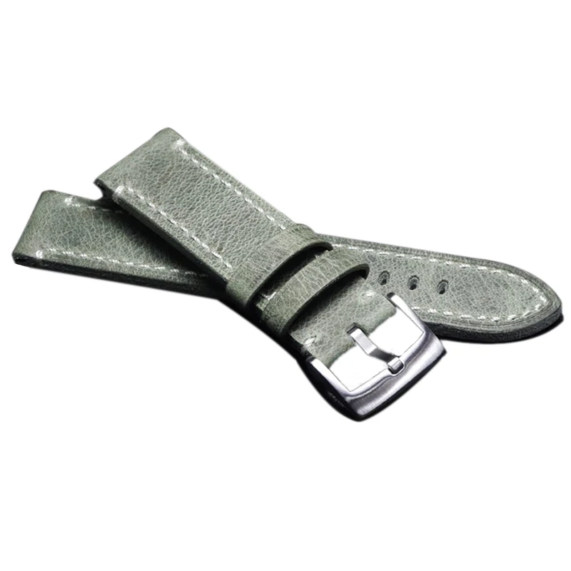

Handmade Crazy horse skin Wristband 18 19 20 21 22mm Genuine Leather Watch bands Bracelet Gray-green Replacement Watch Strap