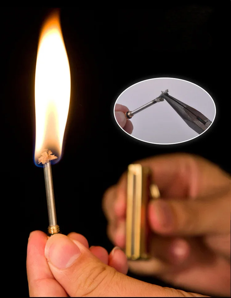 Description Picture 4 of itemLeather Wrapped Metal Rod Keychain Match Lighter Waterproof Kerosene Oil Lighter 2024