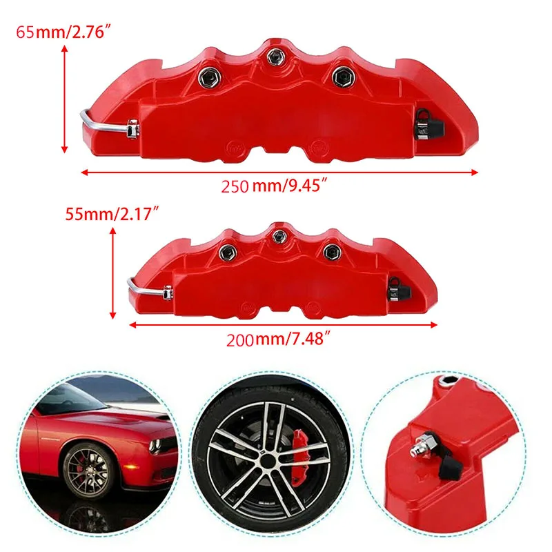 3D Car Disc Brake Caliper Covers Front & Rear Kit Car Caliper Cover Decoration Auto Brake Cover Accessories