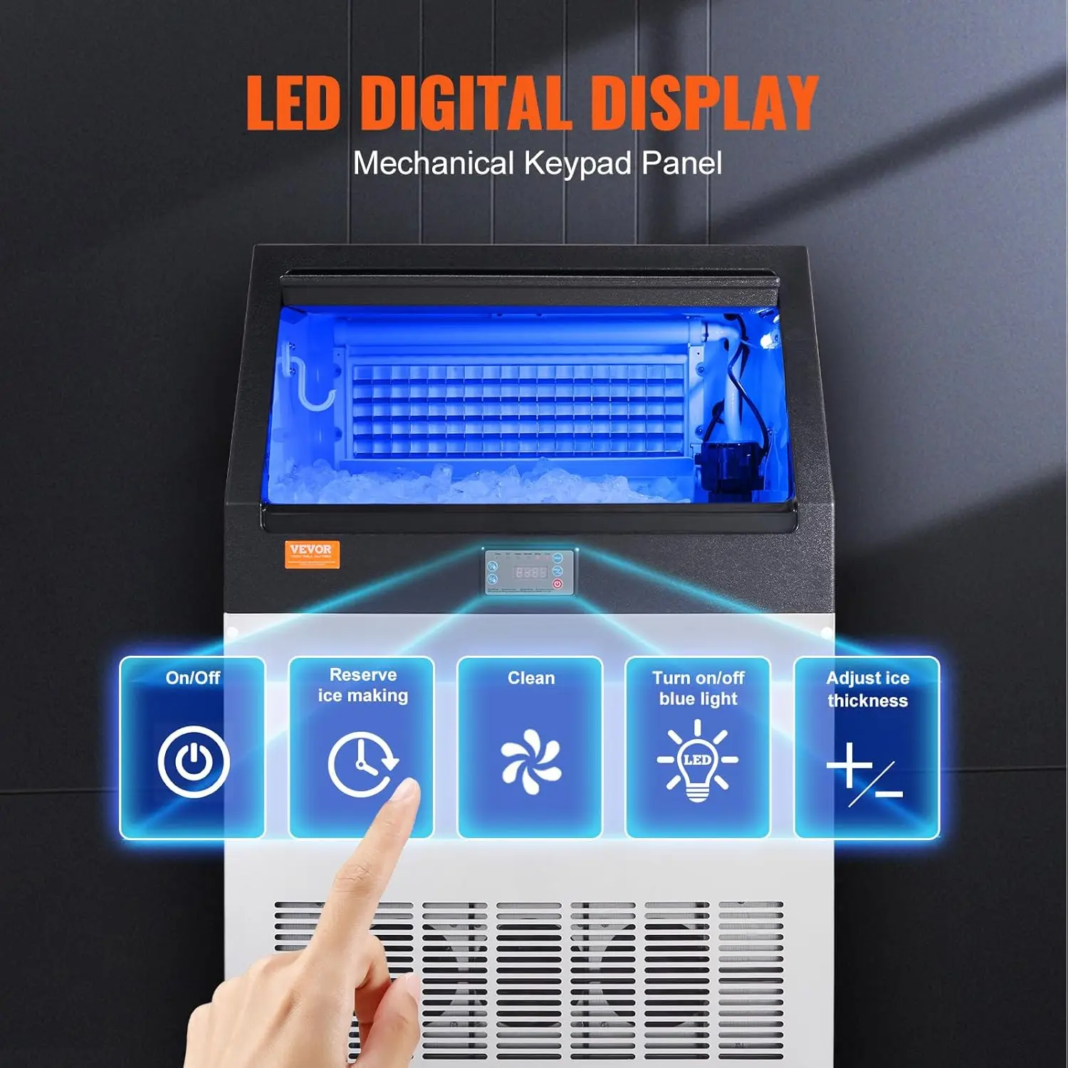 Commercial Ice Maker Machine 200LBS/24H, 710W Stainless Steel Ice Machine with 55LBS Storage Capacity, 90 Ice Cubes Ready 2