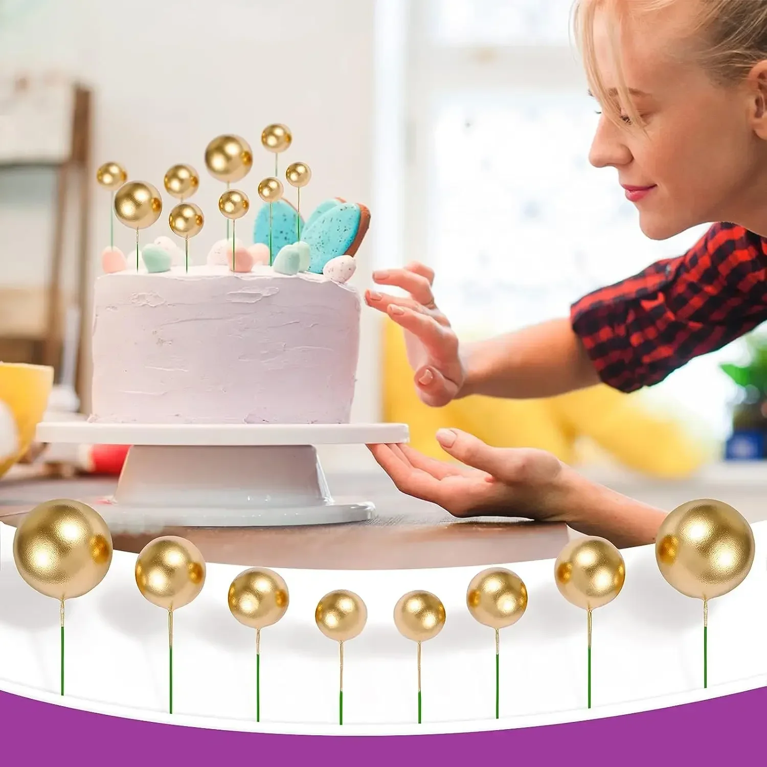 Description Picture 5 of item20PCS Ball Cake Topper Decorations Gold Blue Pink Cake Balls Baking DIY Decoration Birthday Wedding Cake Insert Toppers Decor
