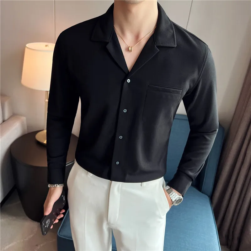 Men Shirt Spring Luxury Pockets V-Neck Stylish Long Sleeve Shirts Male Slim Fit Business Casual Office Dress Shirts Tops 4XL New
