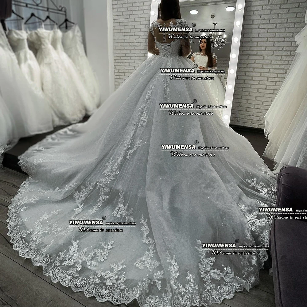 modest wedding dresses Classic Princess Ball Gown Bridal Women Marriage Wedding Dress Plus Size Full Sleeves Lace Appliques Beaded Dresses Robe Mariee short wedding dresses