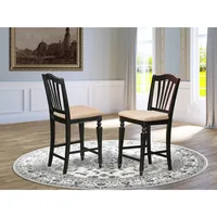 CHS-BLK-C Café Counter Height Kitchen Chairs - Linen Fabric Upholstered Solid Wood Chairs, Set of 2, 1
