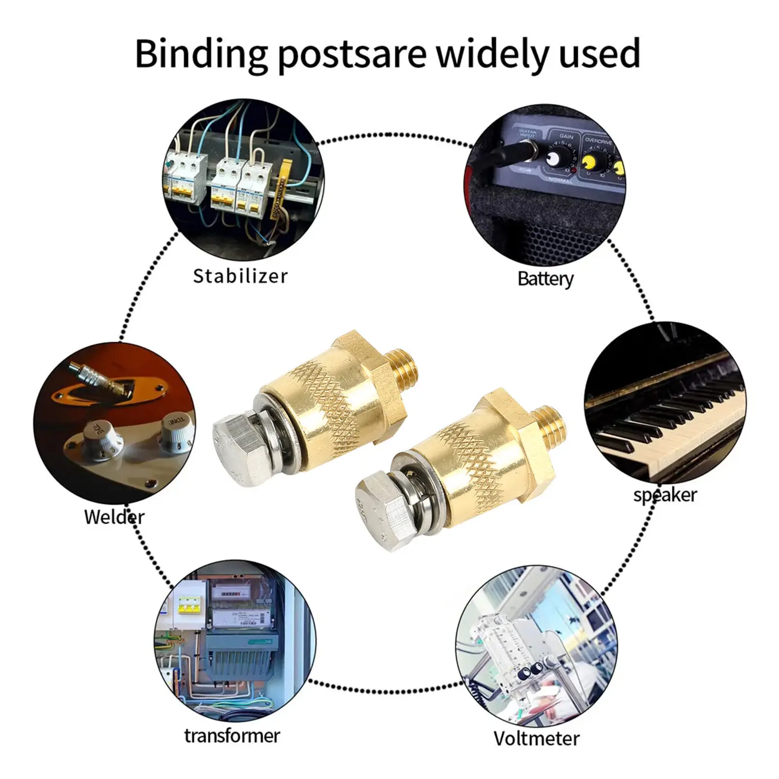 M8 Battery Terminal Connector Brass Tone Post Adapter Internal and External Threads with Stainless Screws Modified Accessories
