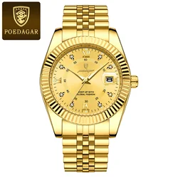 Luxury Men's Stainless Steel Quartz Sport Watch - Waterproof and Luminous with Date Display (910 Gold Gold)