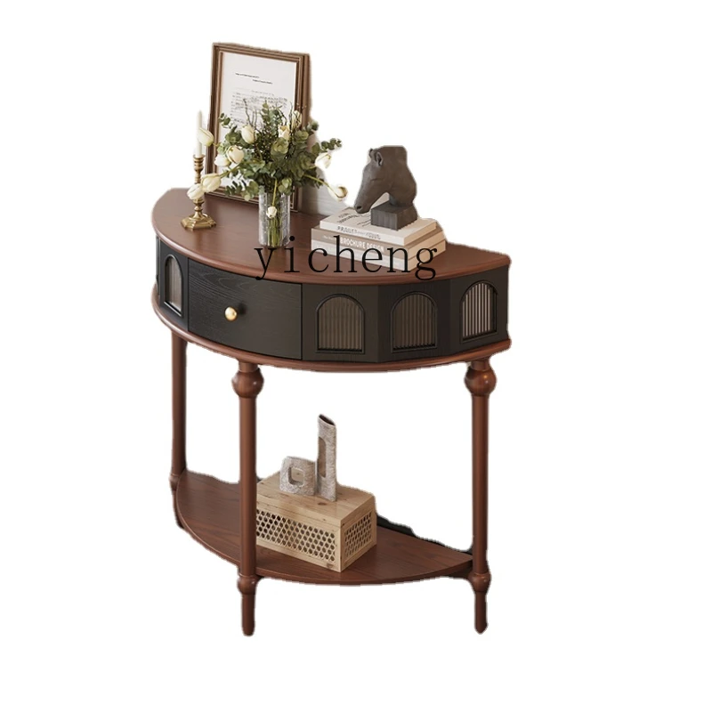 

Zc Retro Roman Side Cabinet Ultra-Narrow Corridor Cabinet Solid Wood Black Sideboard Cabinet