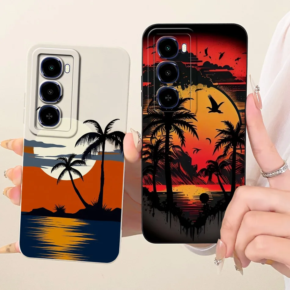 Fashion Dusk Beach Painting Soft Silicone Shockproof Phone Case with Bumpers