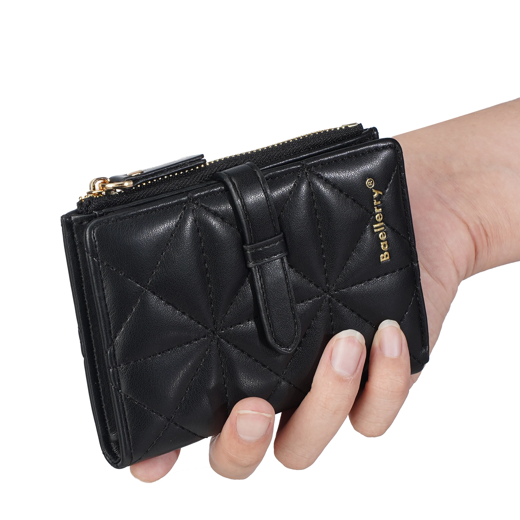 1Pcs/Baellerry Women's Thin Wallet, 8 Card Slots with Zippered Coin Pocket, Dual-Use Compact Wallet for Travel and Daily Use, Anti-Degaussing Wallet