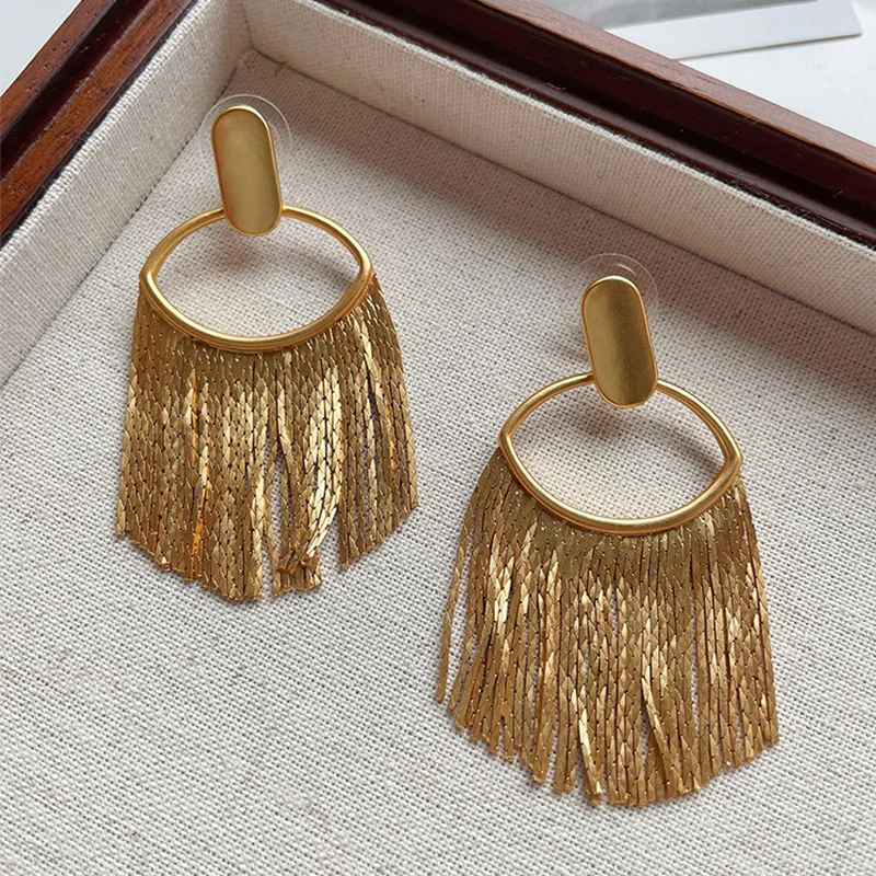 

Fashion Long Metal Chain Bling Statement Gold Tassel Earrings for Women's Wedding Trendy Pendant Accessories Jewelry Gift 2023