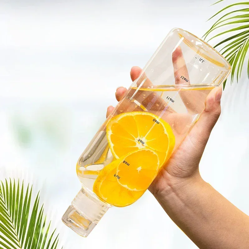 High Borosilicate Glass Leak-Proof Sports Water Bottle with Time Marker