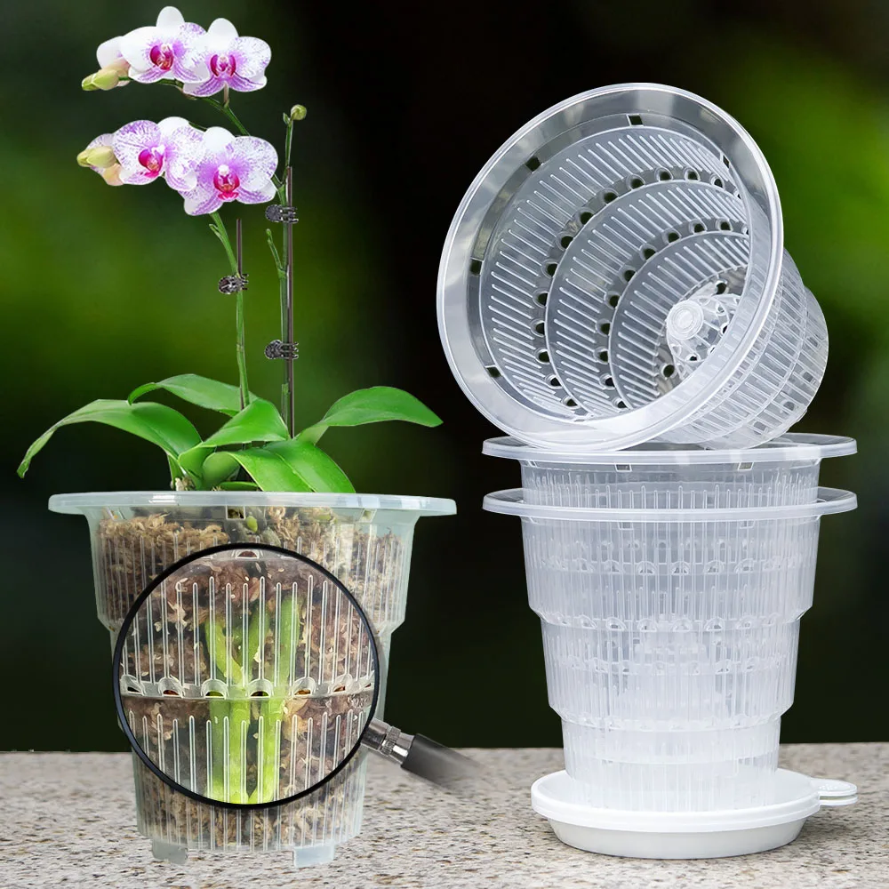 Vasi Per Orchidee - 7 Pollici - 5 Vasi E Piattini, Con Fori In Plastica Trasparente Per Il Rinvaso 87788581