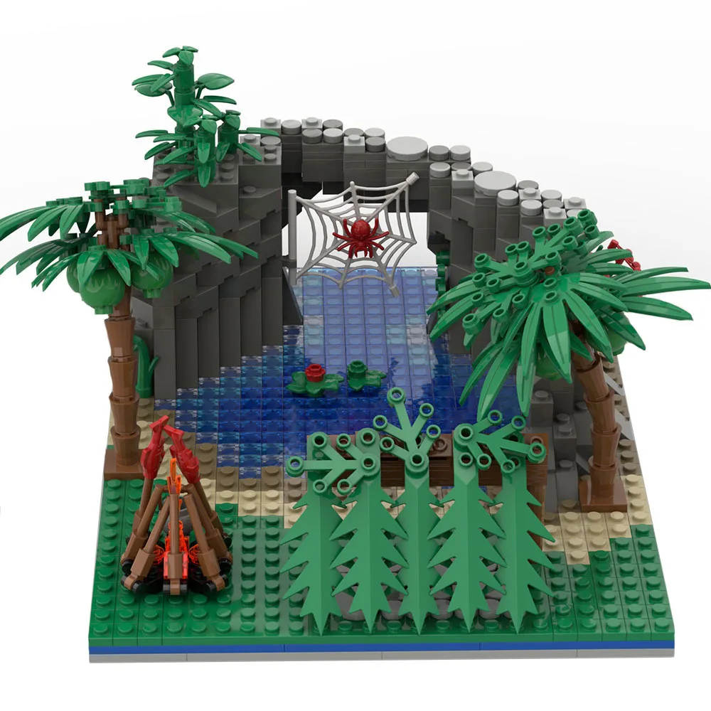 

MOC Survival Wilderness Island Building Blocks Kit Adventure Jungle Mountain Bonfire Spider River Sea Bricks Assemble Toys Gift