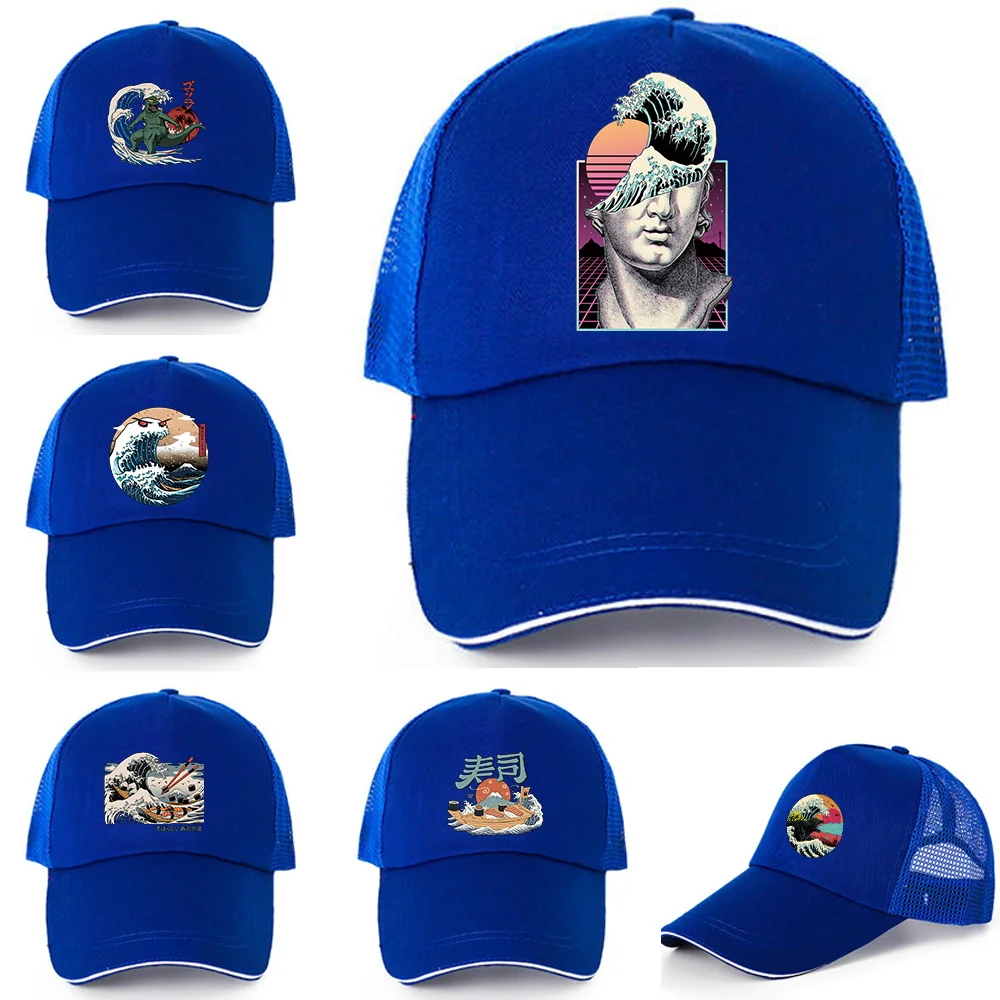 

Summer Men's Baseball Cap Hip Hop Wave Print Cap Ladies Men's Snapback Gorras Hombre Hat Casual Blue Breathable Hip-hop Mesh Hat