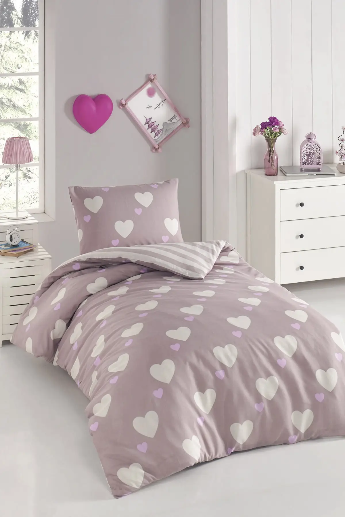 

Junior Duvet Set Single Herz Smiler Cotton-Polyester 140x200 Sheets No Pink Set Bedroom Textile