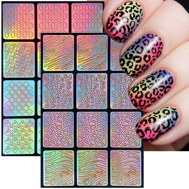 Laser Hollow Out Nail Guide Template Stickers Nail Vinyls Stencil