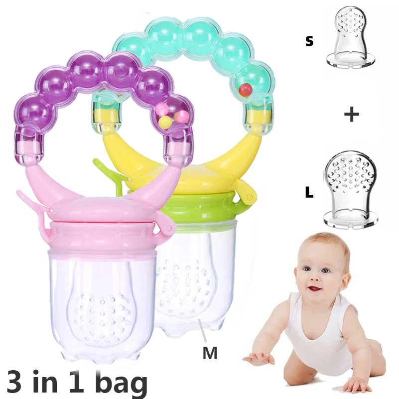 3 in 1 bag Newborn Baby Fresh Food Feeder Teether Toy Fruit Feeder Pacifier Training Eat Fruit Grinding Stick Cute Pig Food Bag