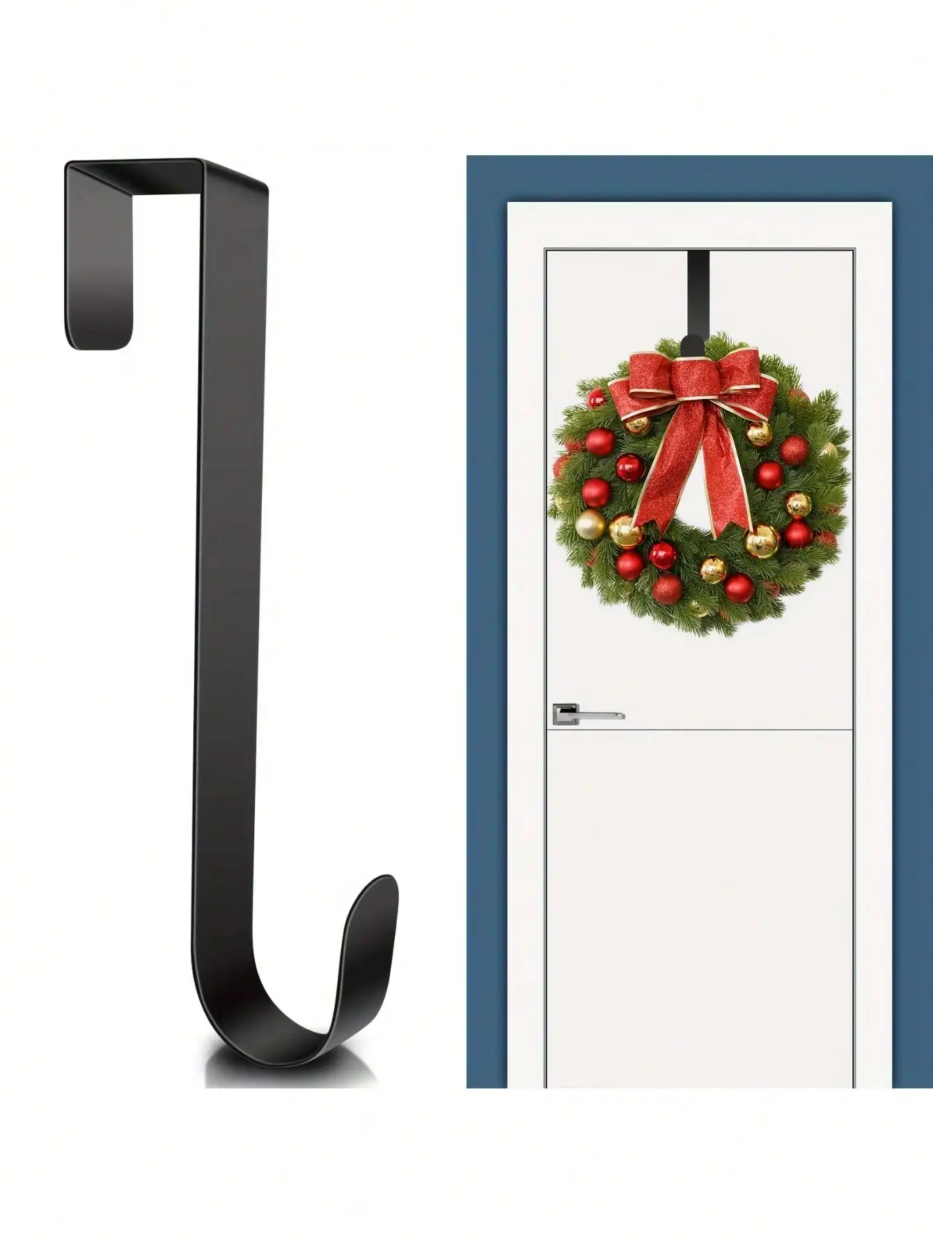 1pc Christmas Wreath Hook Metal Wreath Door Hanger Front Door Decor Thanksgiving Christmas Welcome Sign Hanger Storage Hooks