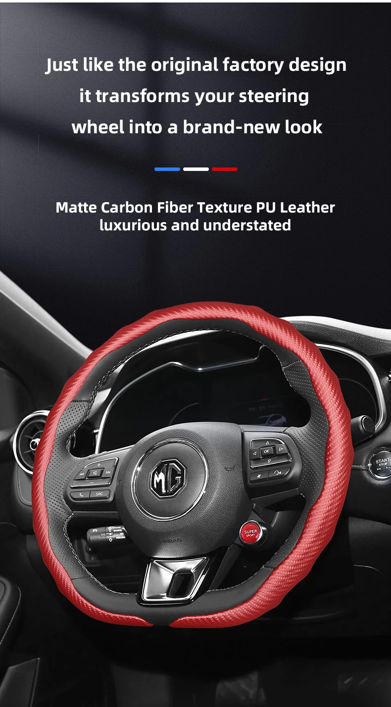 Geeignet für Mg Carbon Fiber Texture Lenkradbezug mit aufsteckbarer wellenförmiger Sport-Design-Schutzhülle für Zs Hector Gs 5 6 Marvel R Cyberster 8 Phev Hs Rx9 7 3 Whale One Rx5 Gt 4 Electric T60 und andere Modus – Detail 5