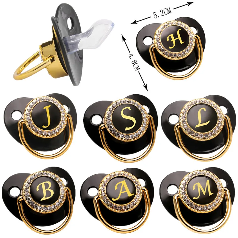 

Baby Pacifier Name 26 Initial Letter Black Bling Pacifier BPA Free Silicone Infant Newborn Nipple Newborn Dummy Soother Chupete