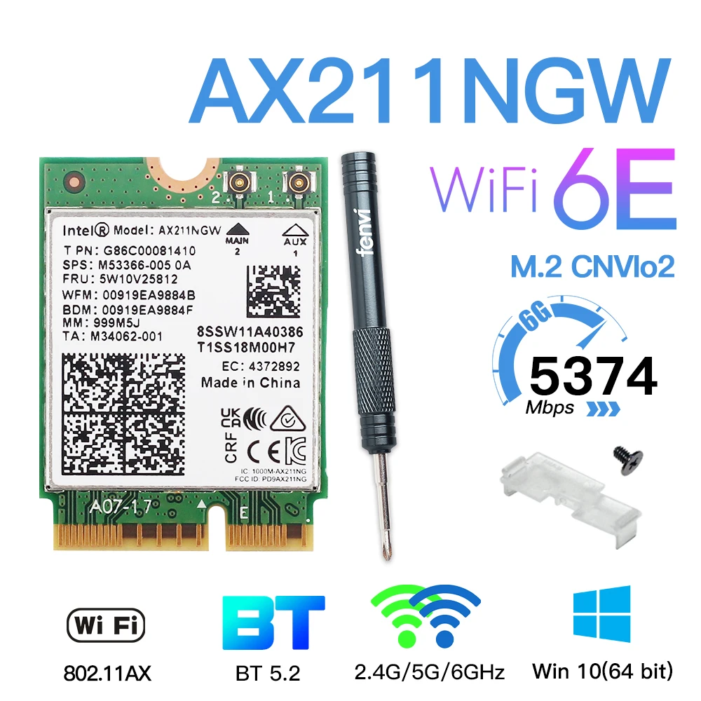 WiFi 6E Intel AX211 CNVIo2 M.2 Wi-Fi Slot Tri-Band With Bluetooth 5.2 Network Wireless Adapter 2.4g/5g/6g For Win10 PC/Laptop