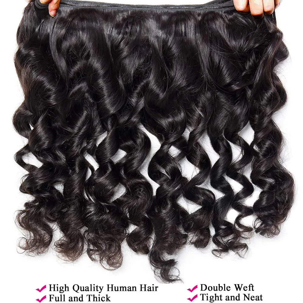3 4 Bundle Loose Deep Wave Bundles Brazilian Real Human Hair 40 Inch Natural Black Color Raw Remy Human Hair Extensions Bundles 4