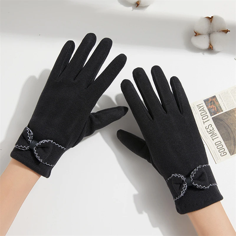 

Women's Winter Warm Gloves Elegant Bow Padded Gloves Outdoor Driving Cycling Windproof Warm Gloves