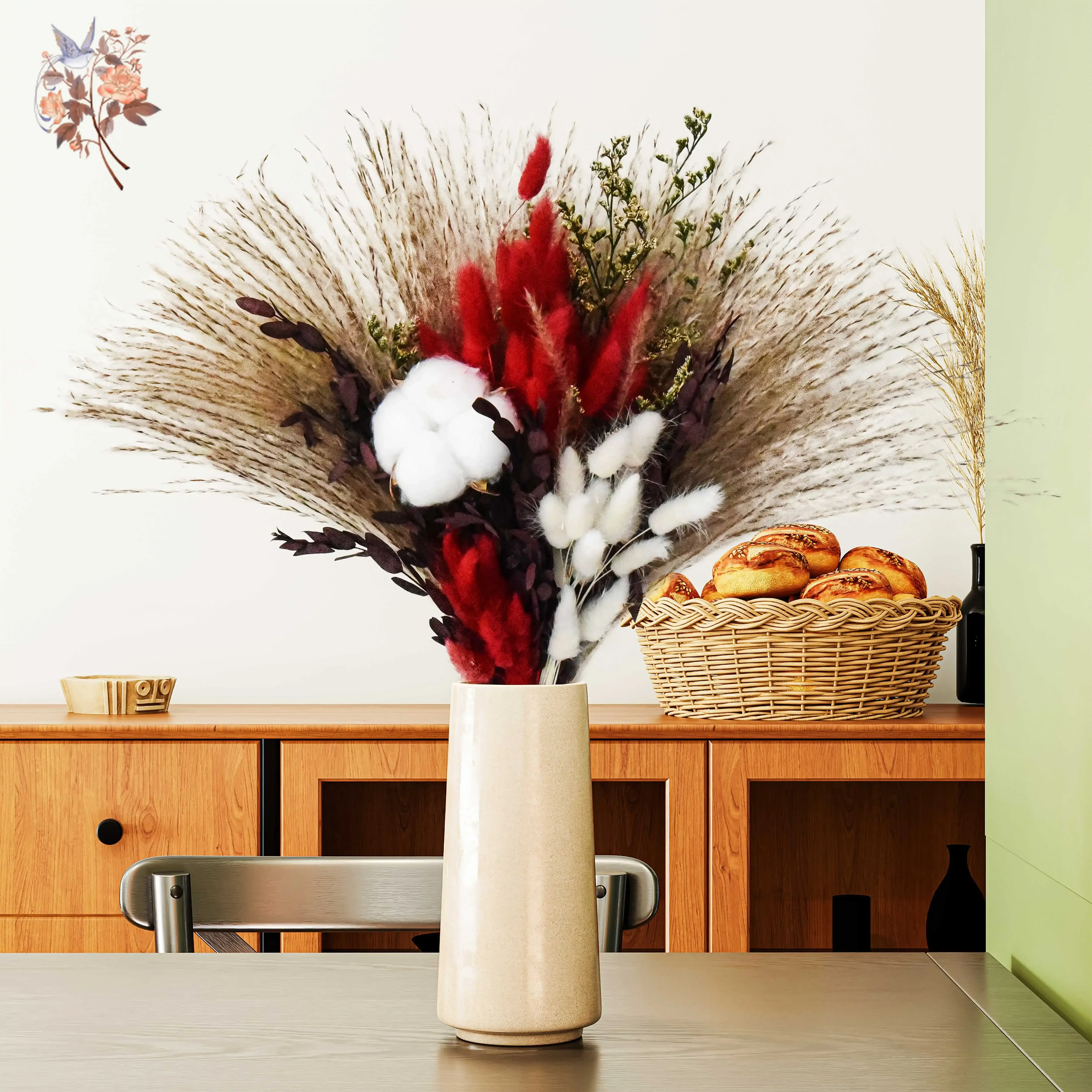 

Natural Dried Pampas Grass Bouquet Wedding Flower Arrangement Rabbit Tails Limonium Cotton Head Home Christmas Party Decoration