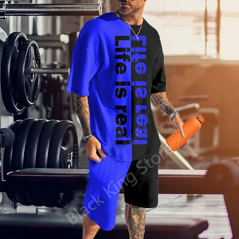 

3D New Men's 2-Piece Set Sportswear Men's Plus Size Clothing Short Sleeve Shorts Set Comfortable and Casual Summer Beach