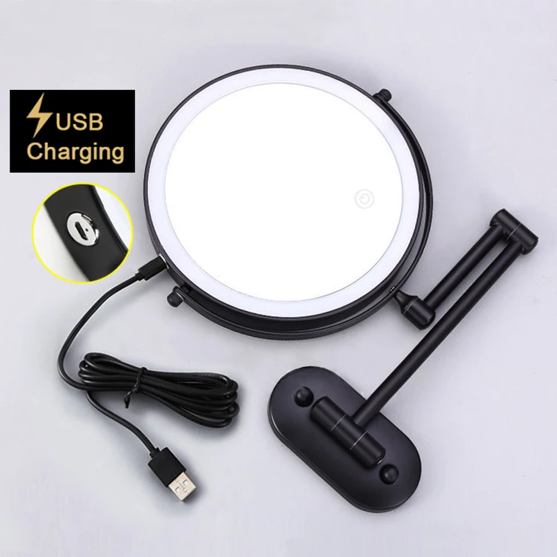 8 inch Wall Mounted Makeup Mirror Black 3X-10X Magnifying 3 color LED light Double Side Bathroom Smart Shaving Cosmetic Mirrors 6