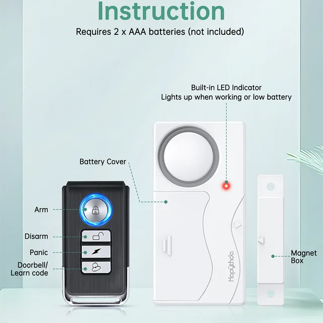 Electop Wireless Door Alarm With Remote 105dB Anti Lost Refrigerator Window Open Reminder Home Security Alarm System 6