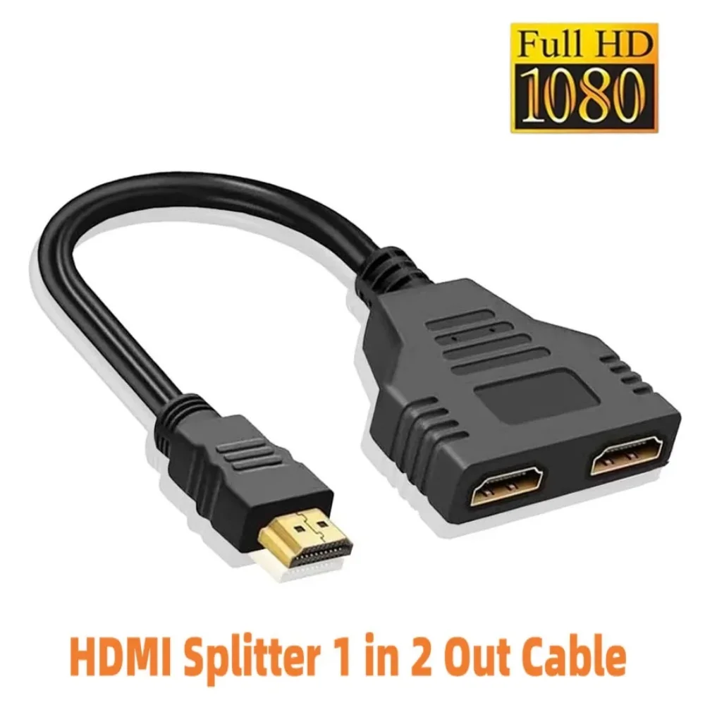 HD 1080P HDMI 분배기 듀얼 포트 1입력 2출력 케이블 (남성-여성) HDTV 어댑터 (노트북, TV 박스, 모니터용) HDMI 호환 분배기