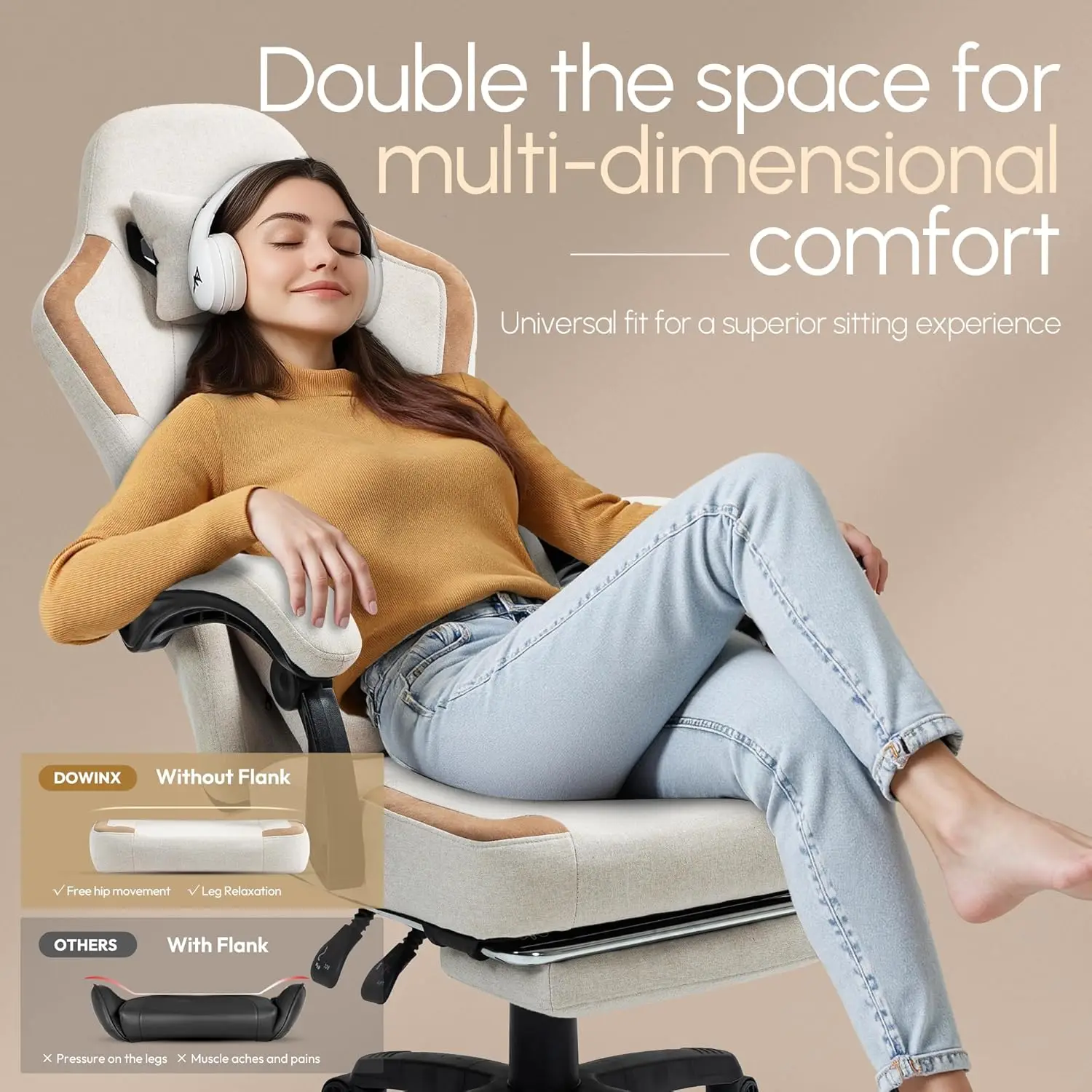 Fabric Gaming Chair with Pocket Spring Cushion,Breathable Computer Chairs with Massage Lumbar Support and Footrest