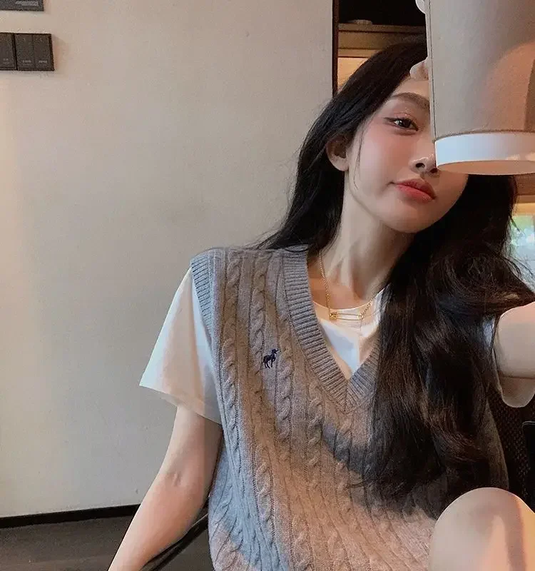 Sweater Cardigan Sleeveless Women Top Solid Sweater Knitted Vest Commuter Style Clothes Preppy Look Autumn Winter Woolly