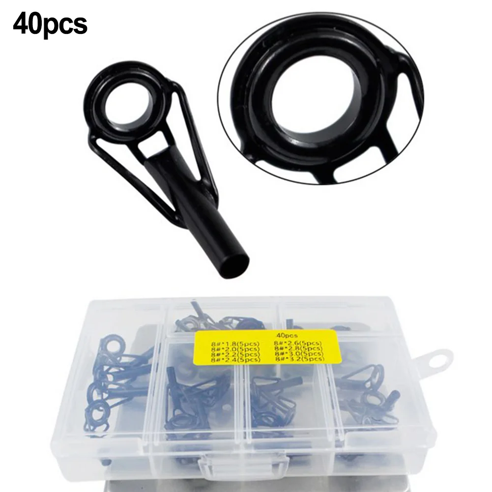 40pcs Fishing Rod Guide Tip Top Ring Circle Pole Repair Kit Set Fishing  Building Repair Eye Line Ring Stainless Steel Frame