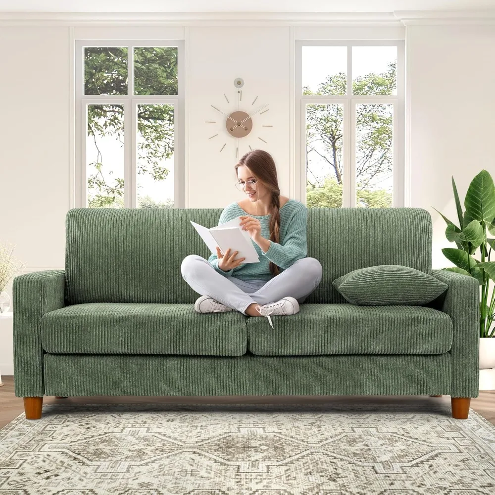 70in Green Sofa, Couches for Living Room 21in Extra Deep Seats, Comfy Corduroy Sofas for Living Room Bedroom Children's Sofas 2