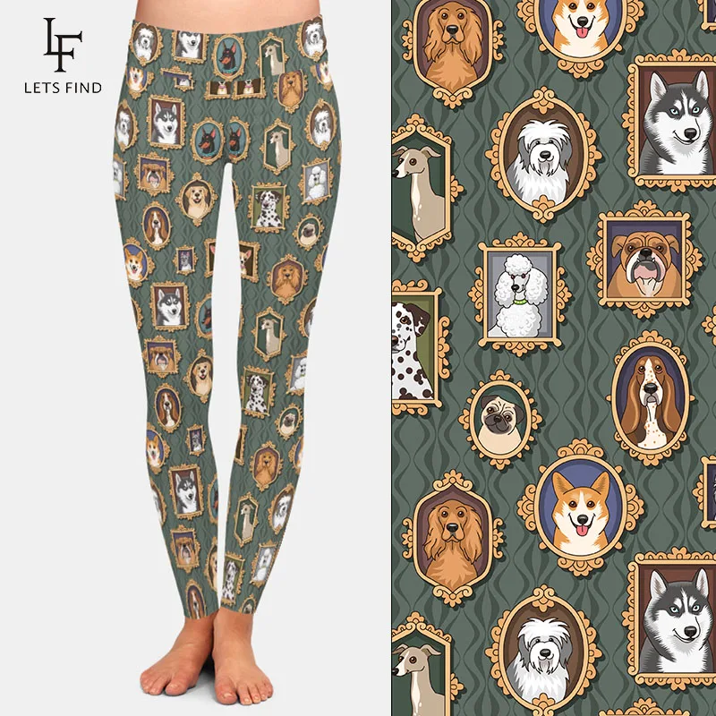 Fashion Animal Print Dog Print Women High Waist Leggings High Elastic 220gsm Double Side Brushed Milk Silk  Leggings